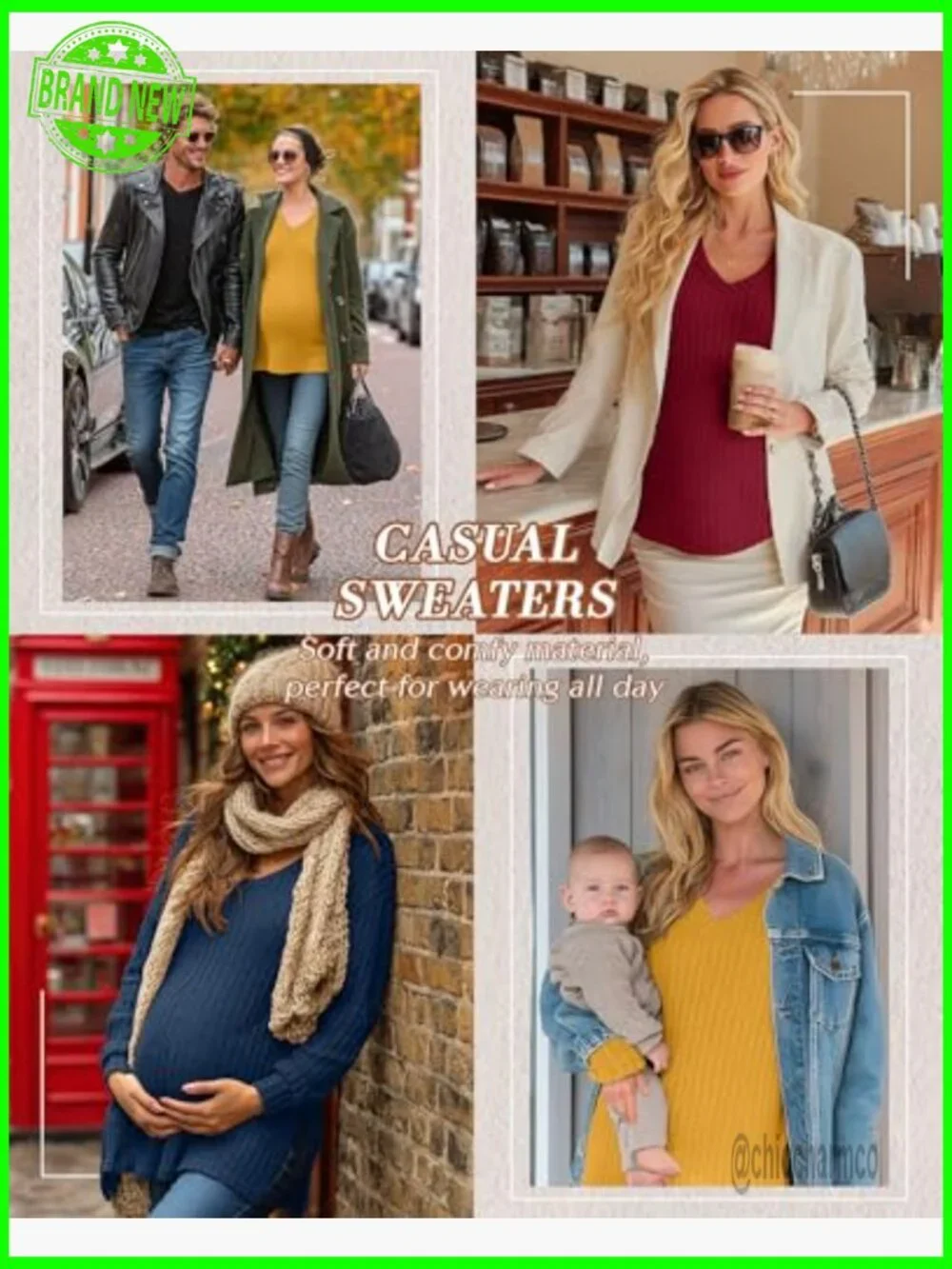 3-Pack Maternity Sweaters, Long Sleeve V-Neck Tops with Side Split - Picture 2 of 7
